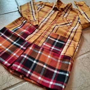 Upcycled flannel shirt jacket S-M shacket mustard/cranberry original